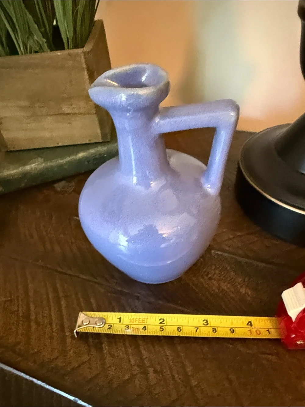 Vintage Periwinkle Blue Studio Pottery Mini Ewer Bud Vase Heavy Handcrafted
